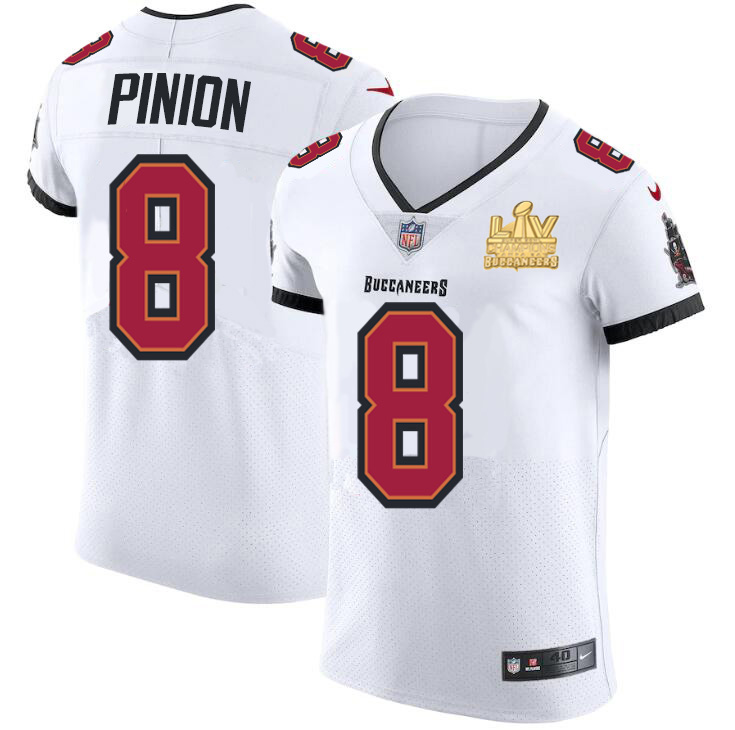 Men Tampa Bay Buccaneers 8 Bradley Pinion Men Super Bowl LV Champions Patch Nike White Vapor Elite J