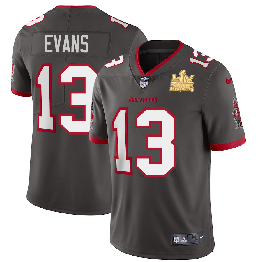 Men Tampa Bay Buccaneers 13 Mike Evans Men Super Bowl LV Champions Patch Nike Pewter Alternate Vapor