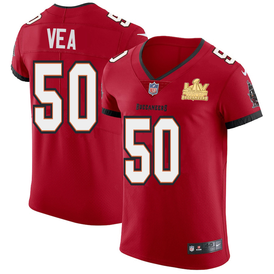 Men Tampa Bay Buccaneers 50 Vita Vea Men Super Bowl LV Champions Patch Nike Red Vapor Elite Jersey