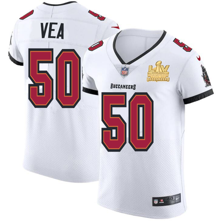 Men Tampa Bay Buccaneers 50 Vita Vea Men Super Bowl LV Champions Patch Nike White Vapor Elite Jersey