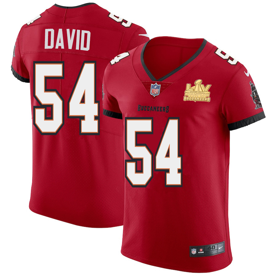 Men Tampa Bay Buccaneers 54 Lavonte David Men Super Bowl LV Champions Patch Nike Red Vapor Elite Jer