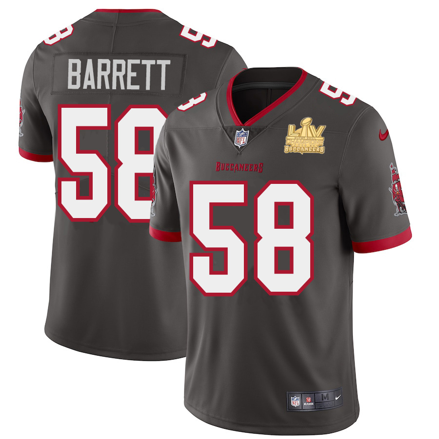 Men Tampa Bay Buccaneers 58 Shaquil Barrett Men Super Bowl LV Champions Patch Nike Pewter Alternate 