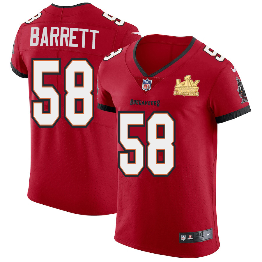 Men Tampa Bay Buccaneers 58 Shaquil Barrett Men Super Bowl LV Champions Patch Nike Red Vapor Elite J