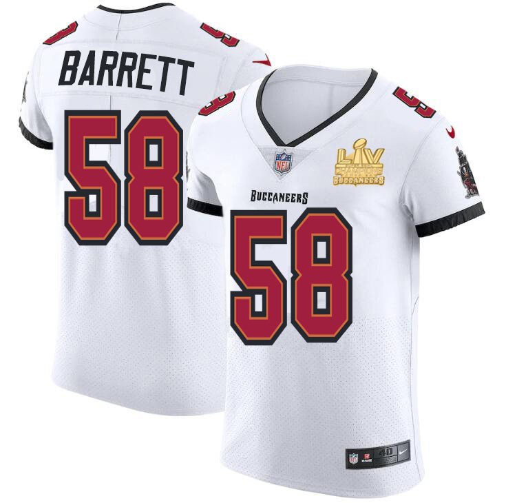 Men Tampa Bay Buccaneers 58 Shaquil Barrett Men Super Bowl LV Champions Patch Nike White Vapor Elite