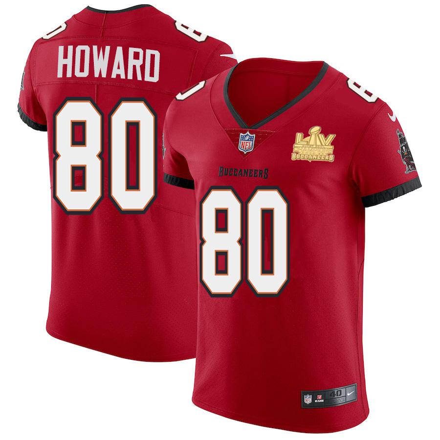 Men Tampa Bay Buccaneers 80 O  J  Howard Men Super Bowl LV Champions Patch Nike Red Vapor Elite Jers