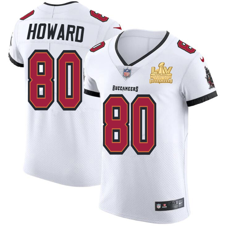 Men Tampa Bay Buccaneers 80 O  J  Howard Men Super Bowl LV Champions Patch Nike White Vapor Elite Je