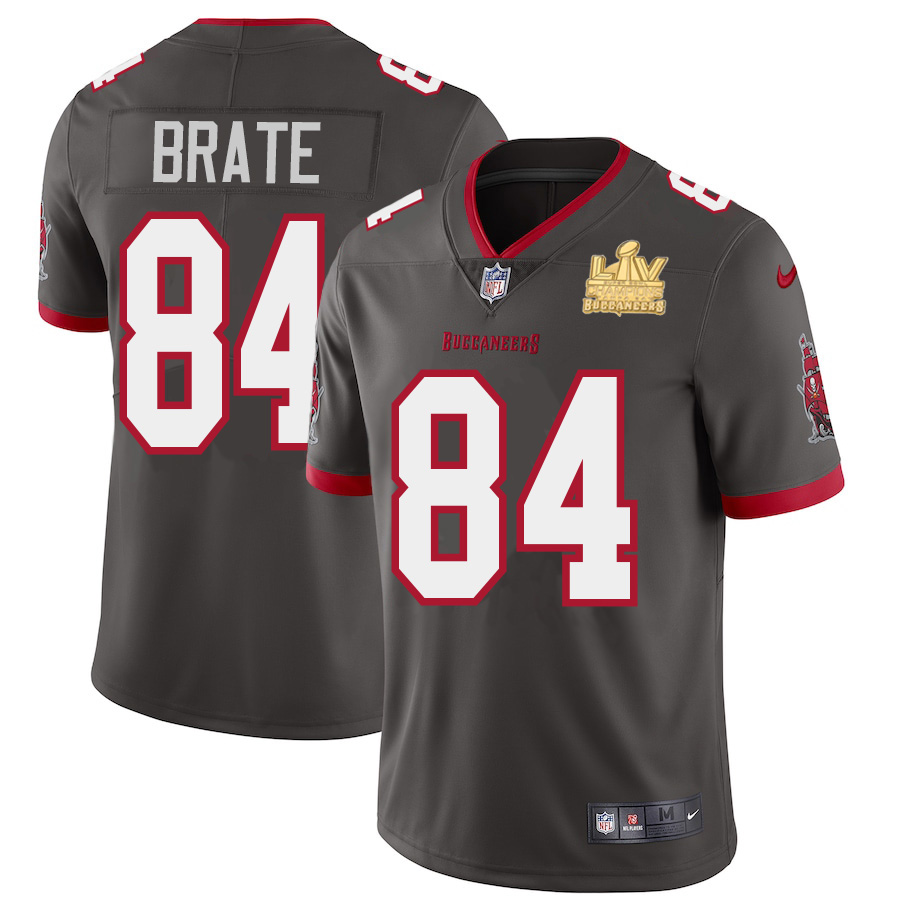 Men Tampa Bay Buccaneers 84 Cameron Brate Men Super Bowl LV Champions Patch Nike Pewter Alternate Va