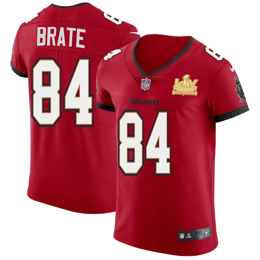 Men Tampa Bay Buccaneers 84 Cameron Brate Men Super Bowl LV Champions Patch Nike Red Vapor Elite Jer