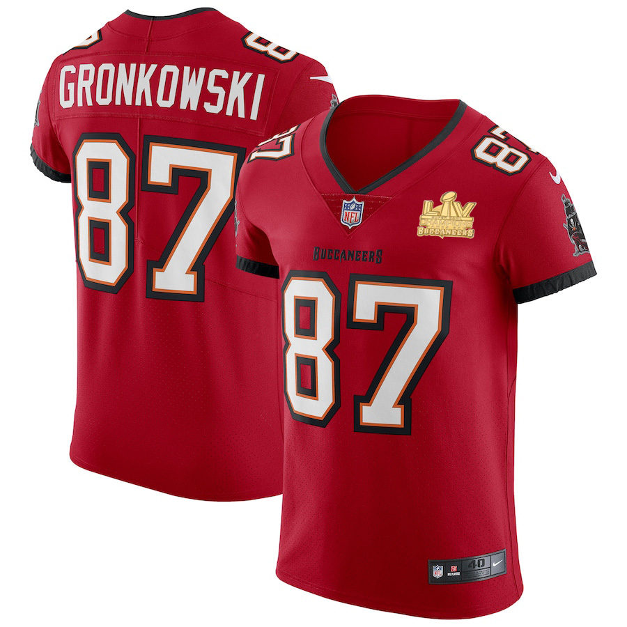 Men Tampa Bay Buccaneers 87 Rob Gronkowski Men Super Bowl LV Champions Patch Nike Red Vapor Elite Je