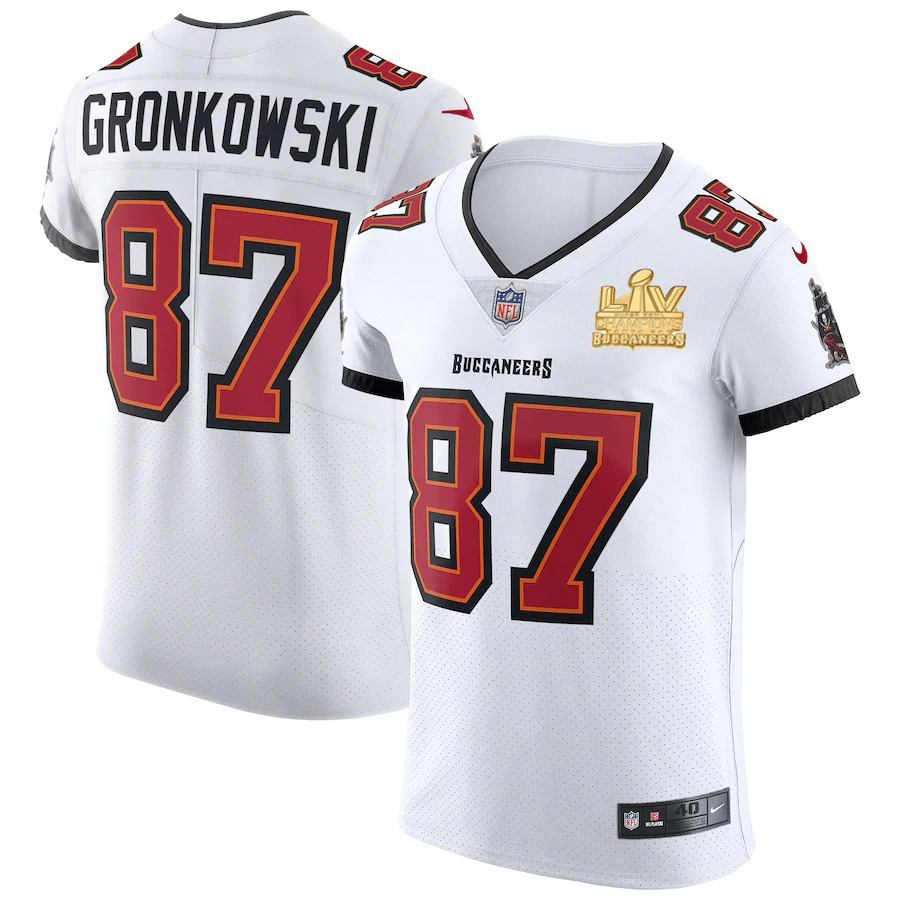 Men Tampa Bay Buccaneers 87 Rob Gronkowski Men Super Bowl LV Champions Patch Nike White Vapor Elite 