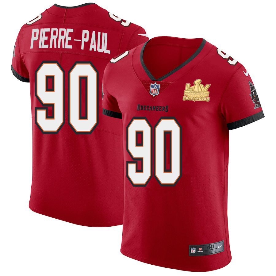 Men Tampa Bay Buccaneers 90 Jason Pierre Paul Men Super Bowl LV Champions Patch Nike Red Vapor Elite