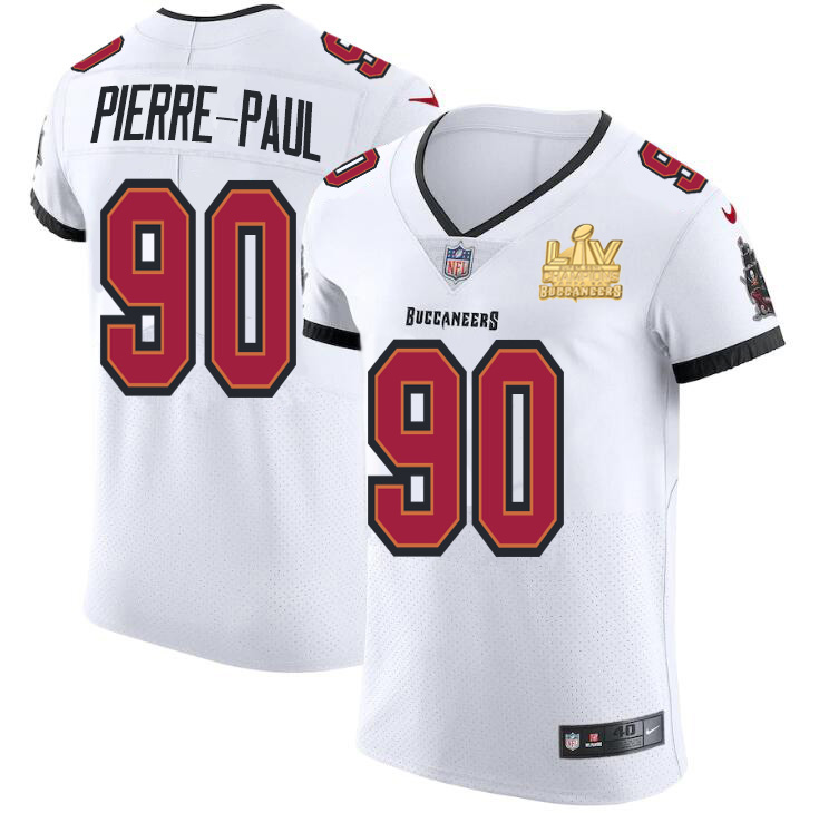 Men Tampa Bay Buccaneers 90 Jason Pierre Paul Men Super Bowl LV Champions Patch Nike White Vapor Eli