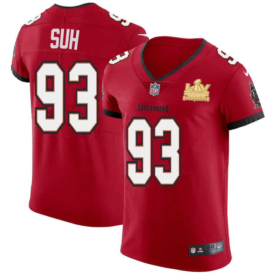 Men Tampa Bay Buccaneers 93 Ndamukong Suh Men Super Bowl LV Champions Patch Nike Red Vapor Elite Jer