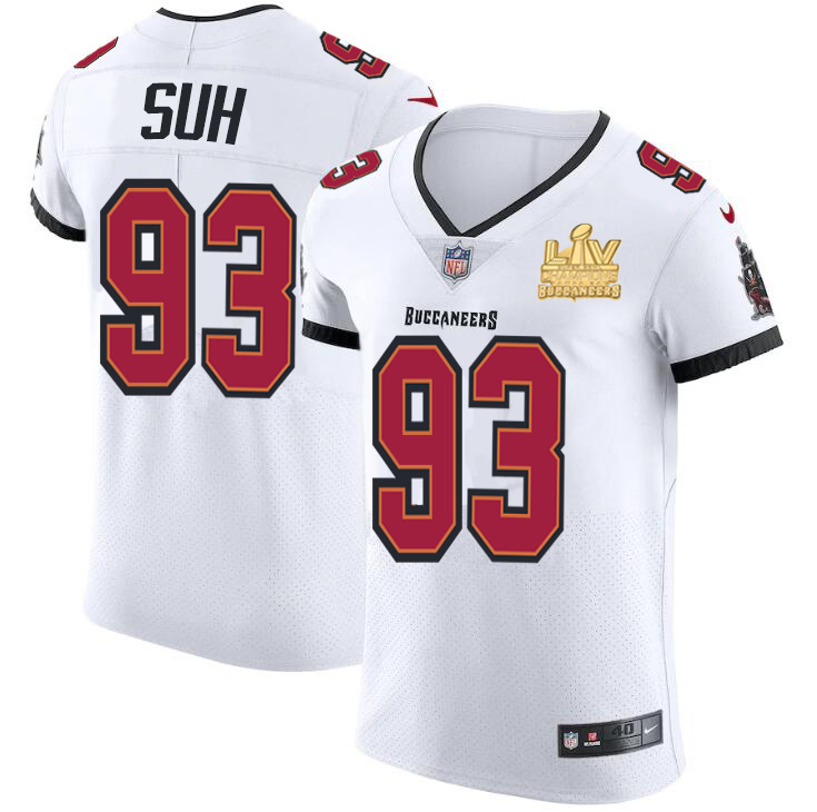 Men Tampa Bay Buccaneers 93 Ndamukong Suh Men Super Bowl LV Champions Patch Nike White Vapor Elite J