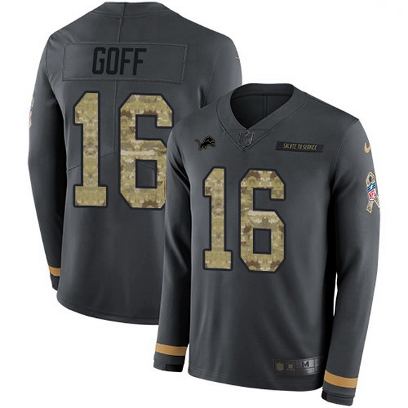 Men Detroit Lions 16 Jared Goff Anthracite Salute to Service Men Stitched NFL Limited Therma Long Sl