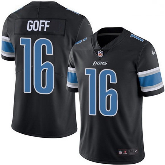 Men Detroit Lions 16 Jared Goff Black Men Stitched NFL Limited Rush Jersey