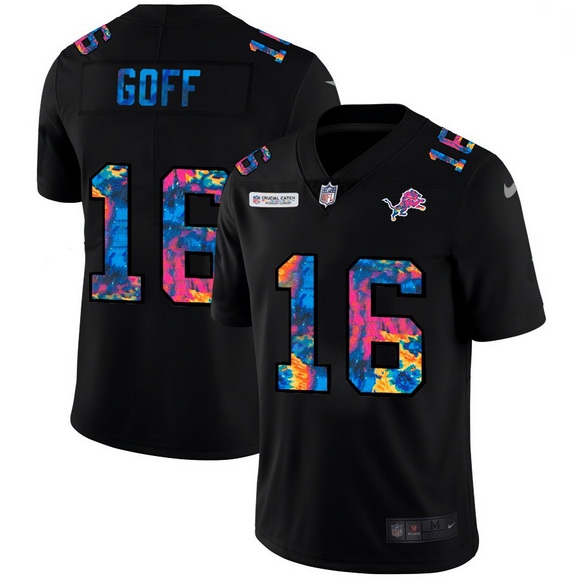 Men Detroit Lions 16 Jared Goff Men Nike Multi Color Black 2020 NFL Crucial Catch Vapor Untouchable 