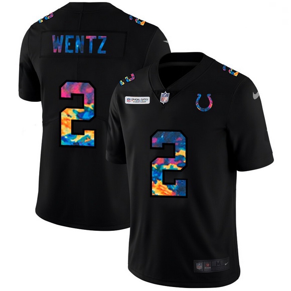 Men Indianapolis Colts 2 Carson Wentz Men Nike Multi Color Black 2020 NFL Crucial Catch Vapor Untouc