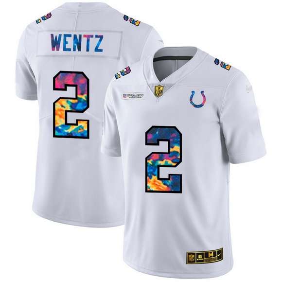 Men Indianapolis Colts 2 Carson Wentz Men White Nike Multi Color 2020 NFL Crucial Catch Limited NFL 