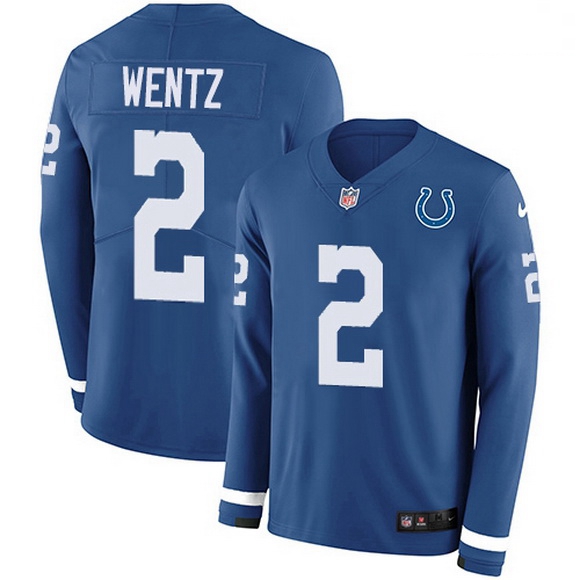 Men Indianapolis Colts 2 Carson Wentz Royal Blue Team Color Men Stitched NFL Limited Therma Long Sle