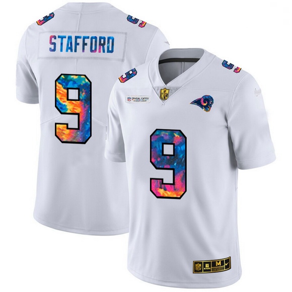 Men Los Angeles Rams 9 Matthew Stafford Men White Nike Multi Color 2020 NFL Crucial Catch Limited NF