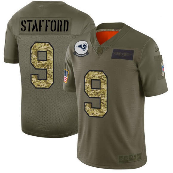 Men Los Angeles Rams 9 Matthew Stafford Men Nike 2019 Olive Camo Salute To Service Limited NFL Jerse