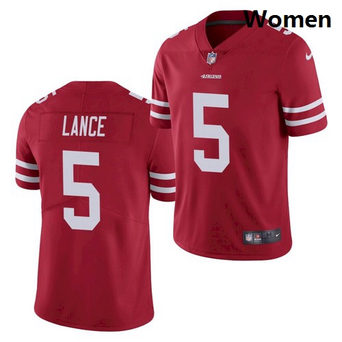 Women San Francisco 49ers #5 Trey Lance Jersey Scarlet 2021 Limited Football