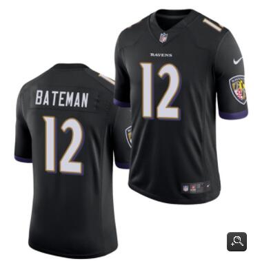 Men Baltimore Ravens #12 Rashod Bateman Black 2021 Vapor Untouchable Limited Stitched NFL Jersey