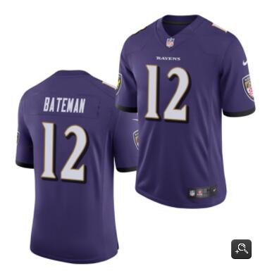 Men Baltimore Ravens #12 Rashod Bateman Purple 2021 Vapor Untouchable Limited Stitched NFL Jersey