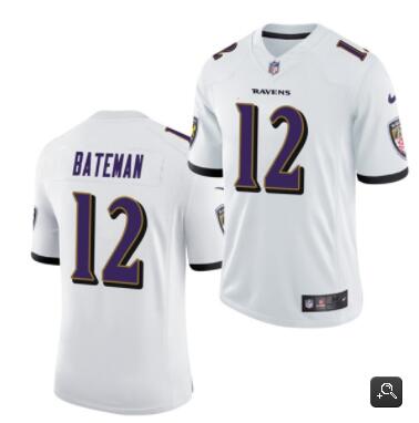 Men Baltimore Ravens #12 Rashod Bateman White 2021 Vapor Untouchable Limited Stitched NFL Jersey