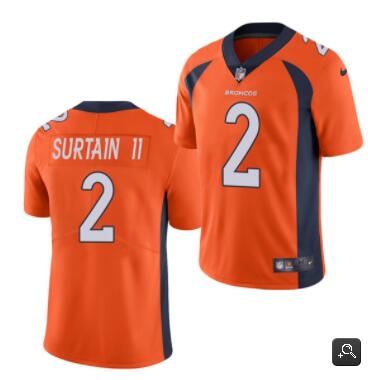 Men Denver Broncos #2 Patrick Surtain II 2021 NFL Draft Orange Vapor Untouchable Limited Stitched Je