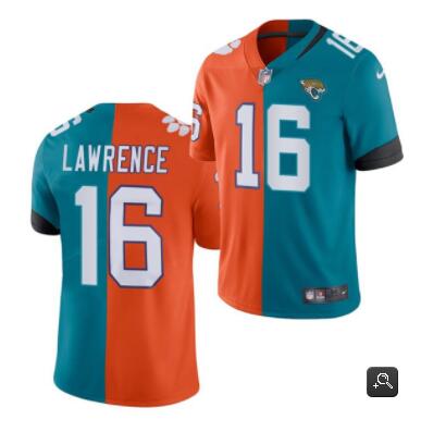 Men Jacksonville Jaguars #16 Trevor Lawrence 2021 Teal Orange Draft Split Vapor Limited Stitched NFl