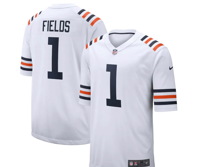 Men Chicago Bears Justin Fields White Rush Men Jersey