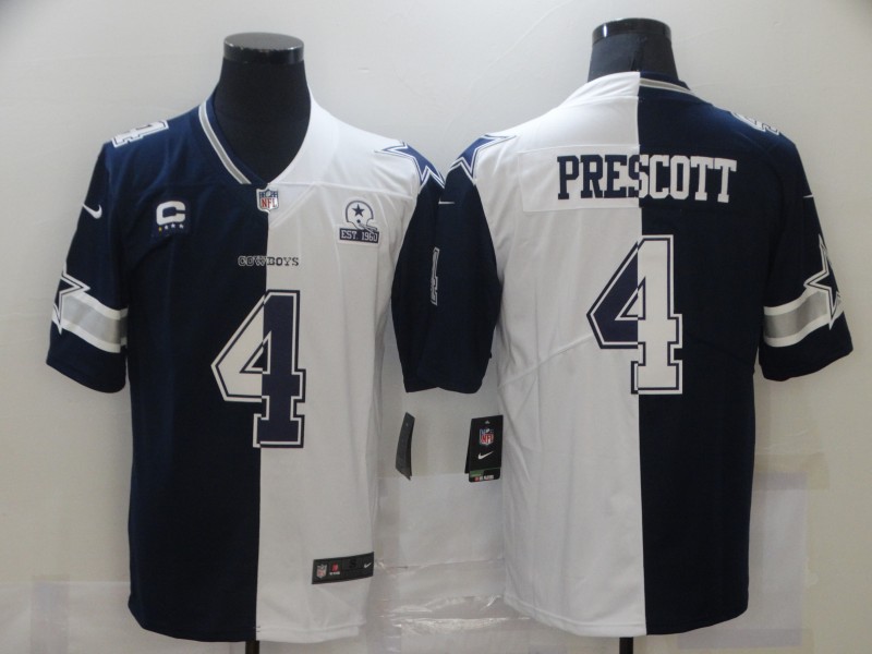 Men Nike Cowboys Dak Prescott 4 Blue White Split Stitched With Established In 1960 Patch NFL Vapor U