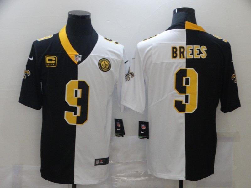 Men Nike New Orleans Saints Drew Brees 9 Black White Split Limited Jersey