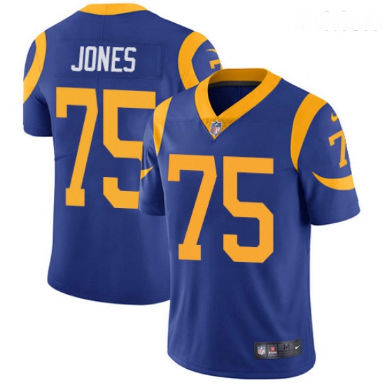 Men Nike Los Angeles Rams #75 Deacon Jones Royal Blue Alternate Vapor Untouchable Limited Player NFL