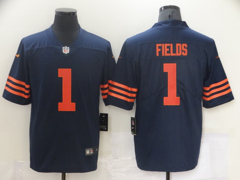 Men Nike Chicago Bears Justin Fields 1 Navy Rush Limited Jersey