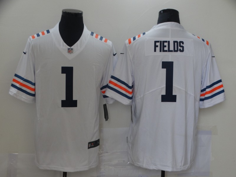 Men Nike Chicago Bears Justin Fields White Rush NFL Jersey