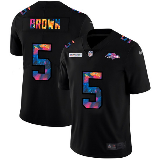 Baltimore Ravens 5 Marquise Brown Men Nike Multi Color Black 2020 NFL Crucial Catch Vapor Untouchabl