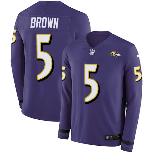 Nike Baltimore Ravens 15 Marquise Brown Purple Team Color Men Stitched NFL Limited Therma Long Sleev