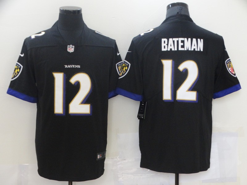 Men Baltimore Ravens 12 Rashod Bateman 2021 Vapor Untouchable Black Stitched Jersey