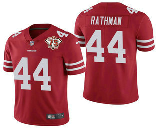 Men San Francisco 49ers 44 Tom Rathman Red 75th Anniversary Patch 2021 Vapor Untouchable Stitched Ni