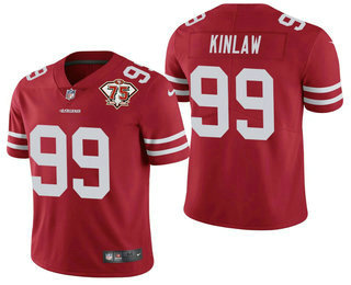 Men San Francisco 49ers 99 Javon Kinlaw Red 75th Anniversary Patch 2021 Vapor Untouchable Stitched N