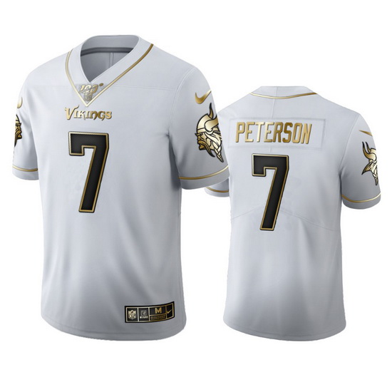 Minnesota Vikings 7 Patrick Peterson Men Nike White Golden Edition Vapor Limited NFL 100 Jersey