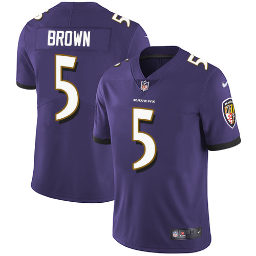 Nike Baltimore Ravens 5 Marquise Brown Purple Team Color Men Stitched NFL Vapor Untouchable Limited 