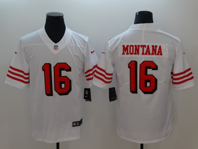 Men's San Francisco 49ers Joe Montana 16 White Nike Scarlet Player Limited Jersey