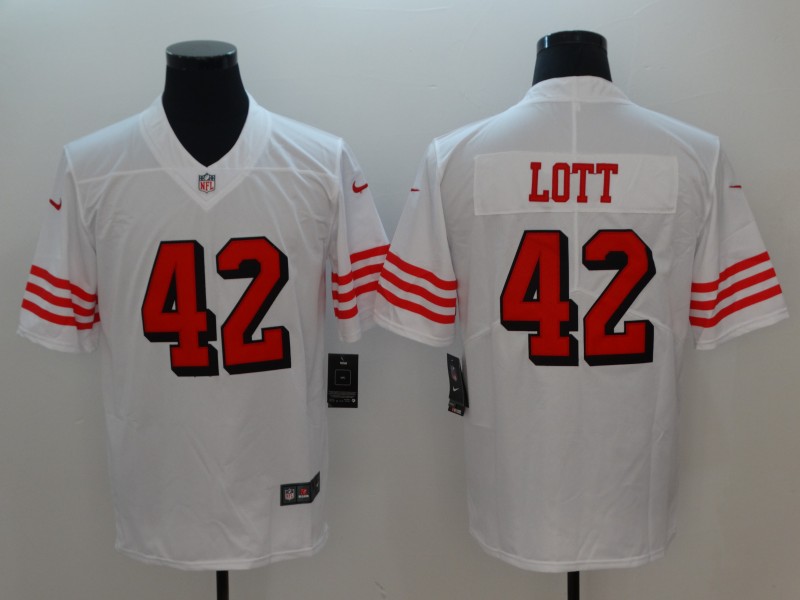 Men's San Francisco 49ers Ronnie Lott 42 White Nike Scarlet Play