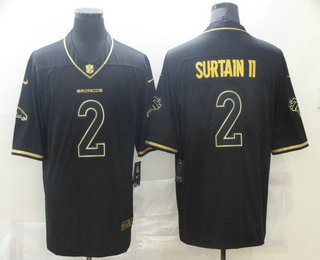 Men Denver Broncos 2 Patrick Surtain II Black 100th Season Golden Edition Jersey