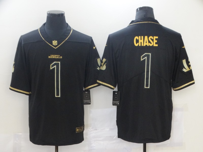 Nike Cincinnati Bengals 1 Ja'Marr Chase Black Gold Vapor Untouchable Limited Jersey