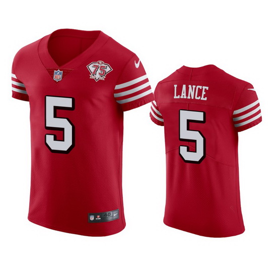 Nike San Francisco 49ers 5 Trey Lance Red Rush Men 75th Anniversary Stitched NFL Vapor Untouchable E